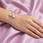 Baby Pink Floral Adjustable Silver Stainless Steel Bracelet – Set of 2