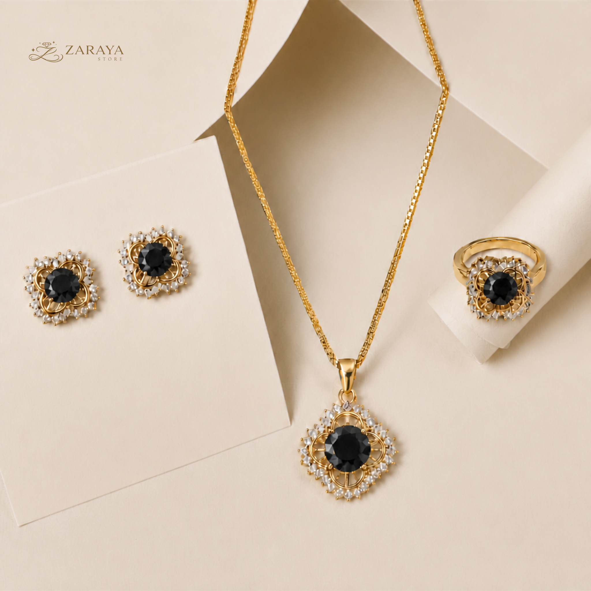 Royal Gold Round Stone Jewelry Set