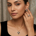 Luxury Gold Leaf Stone Jewelry Set (Black)