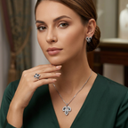 Premium Silver Leaf Stone Jewelry Set (Black)