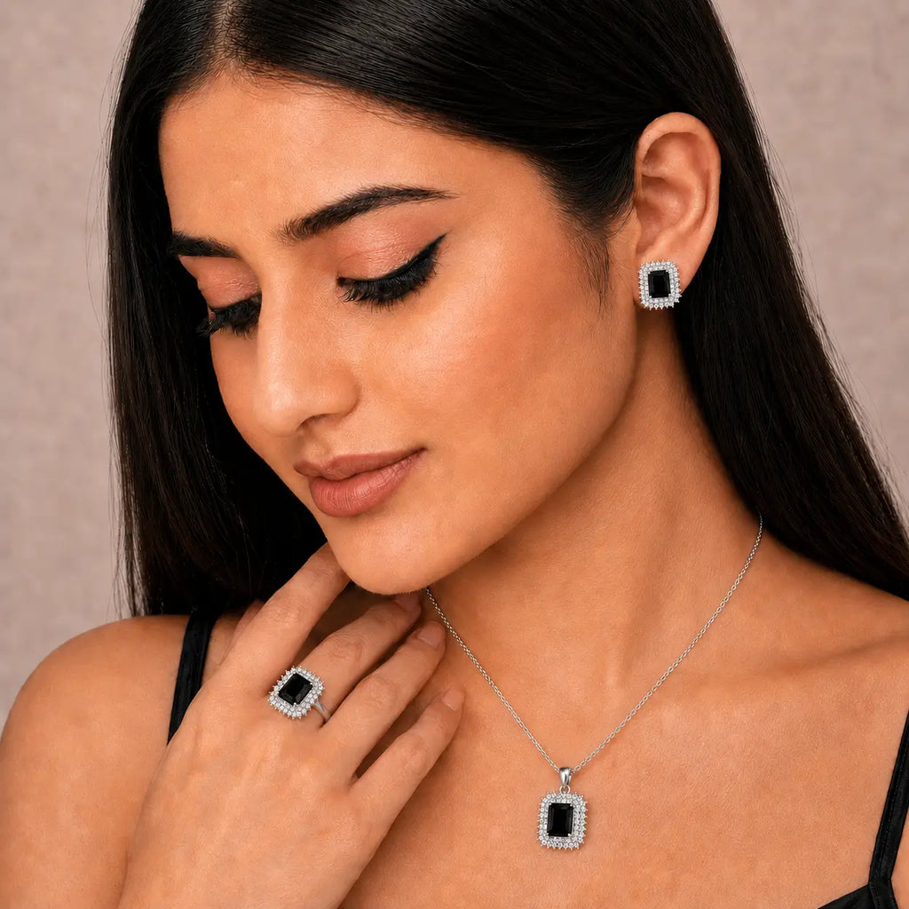 Elegant Silver Square Stone Jewelry Set