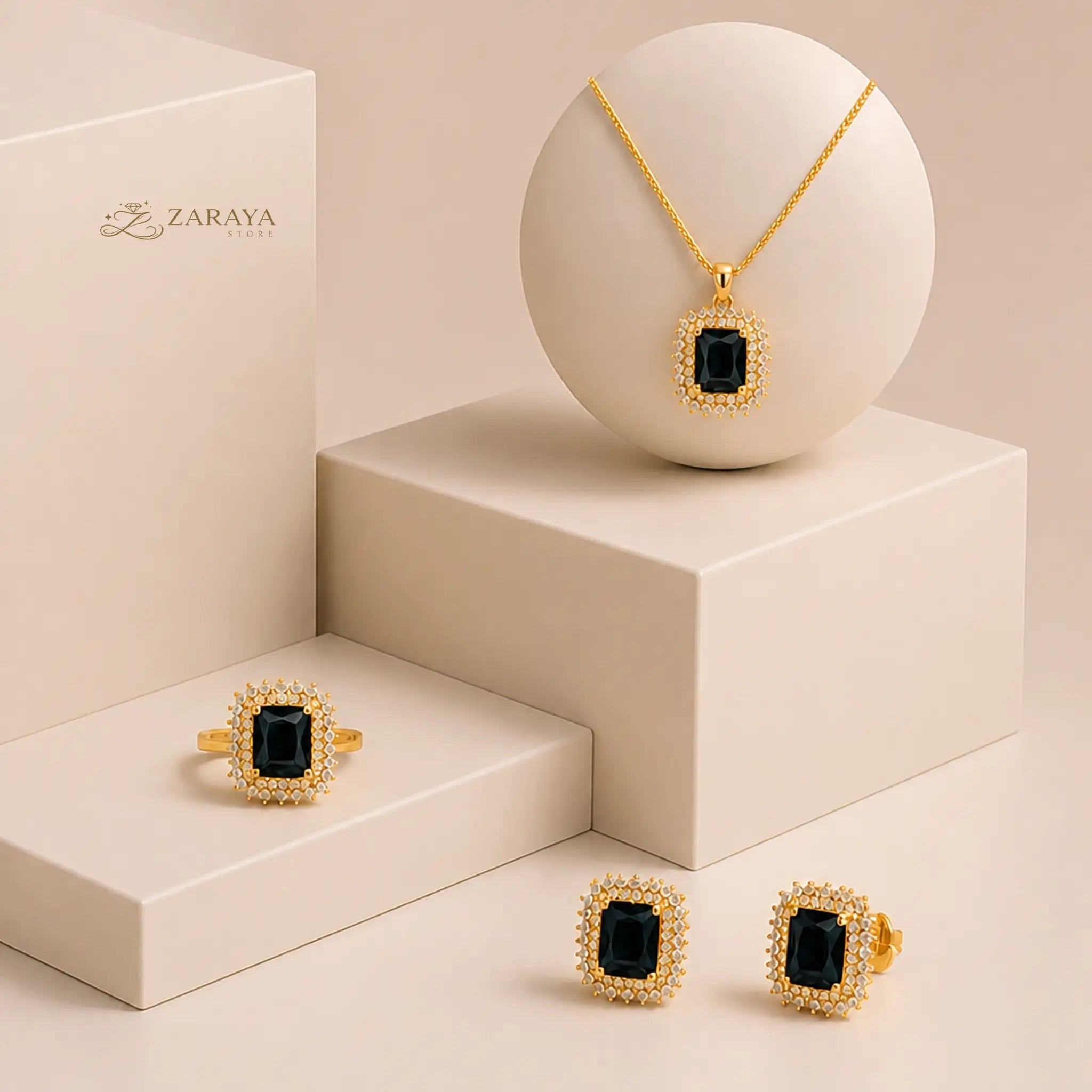 Premium Gold Square Stone Jewelry Set