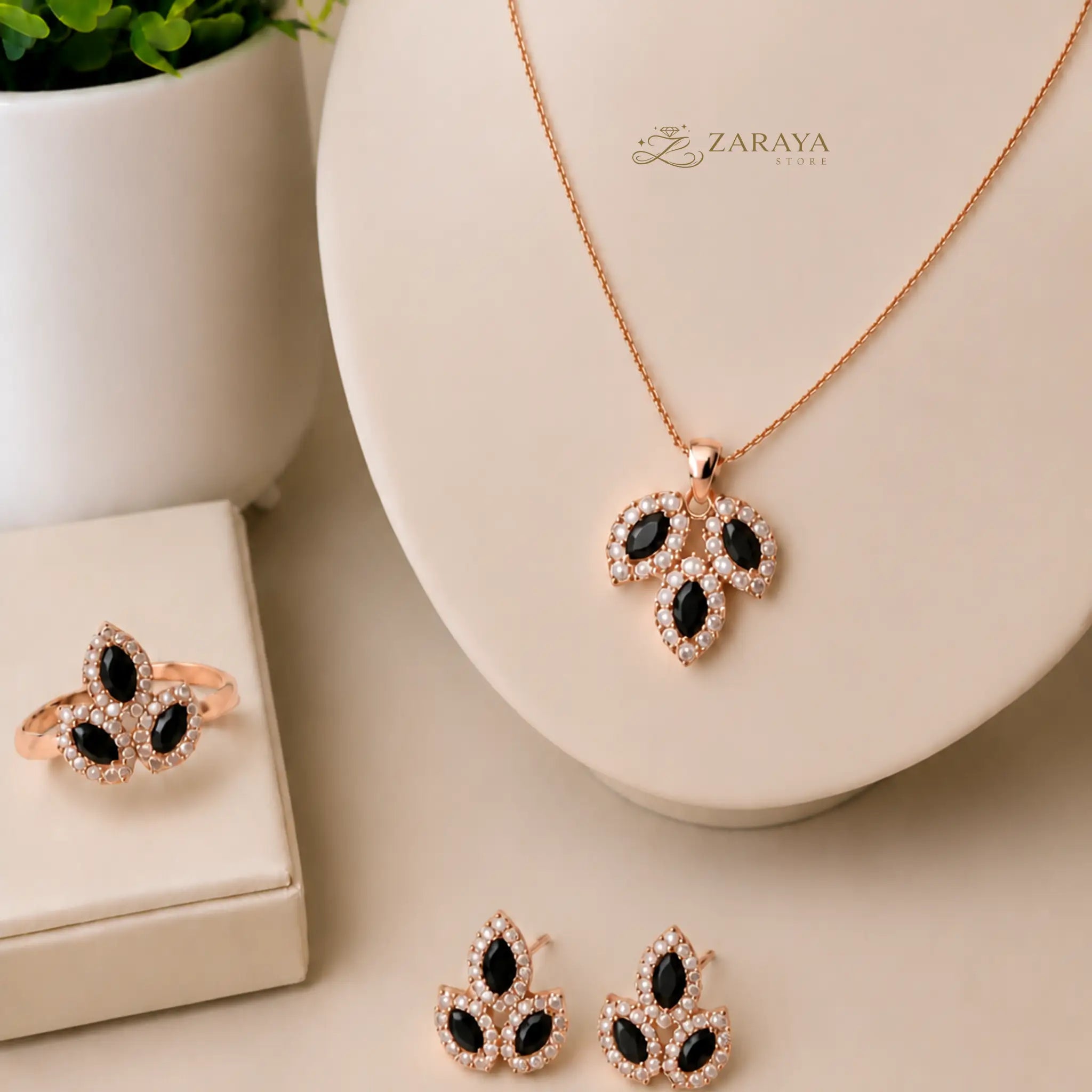 Luxury Gold Leaf Stone Jewelry Set