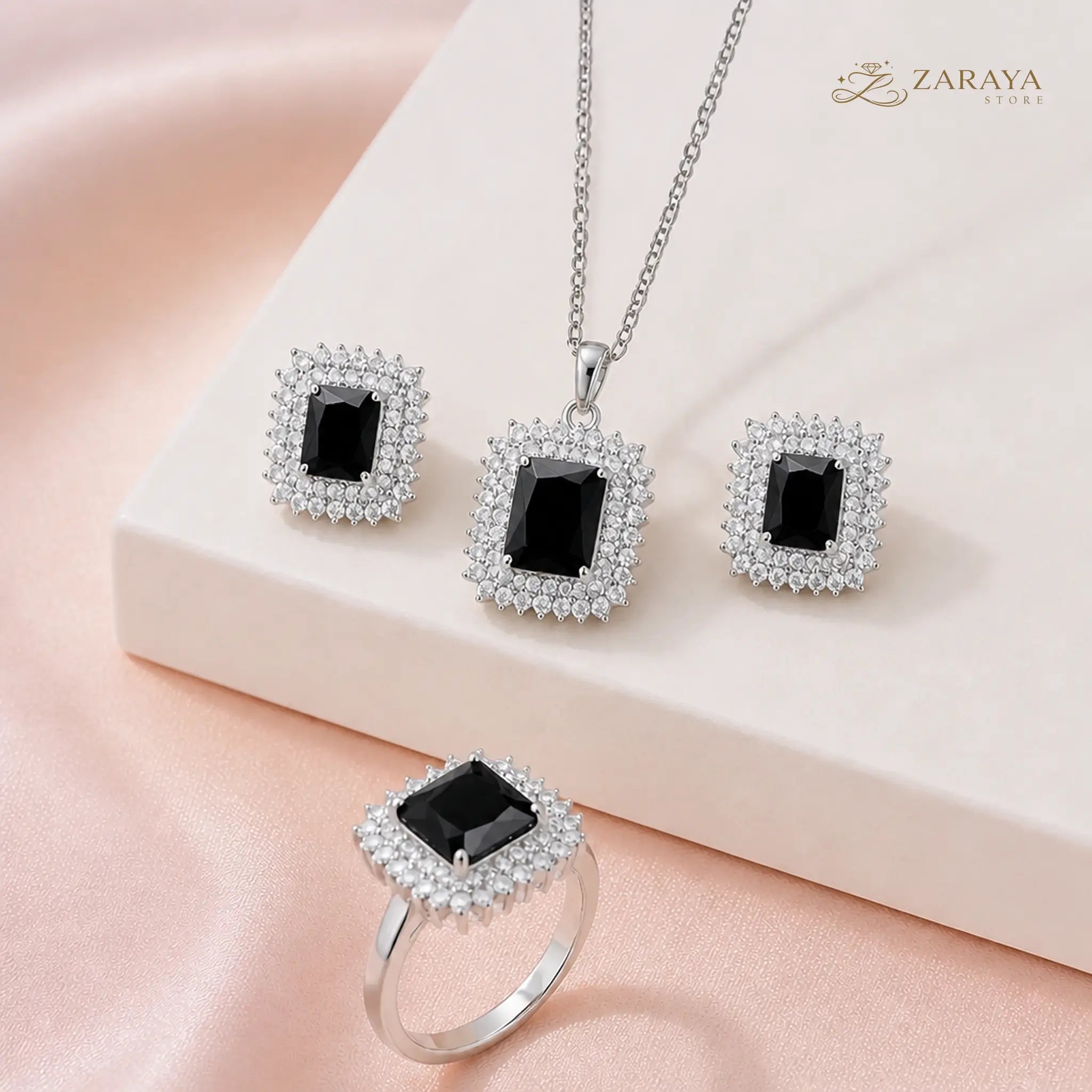 Elegant Silver Square Stone Jewelry Set