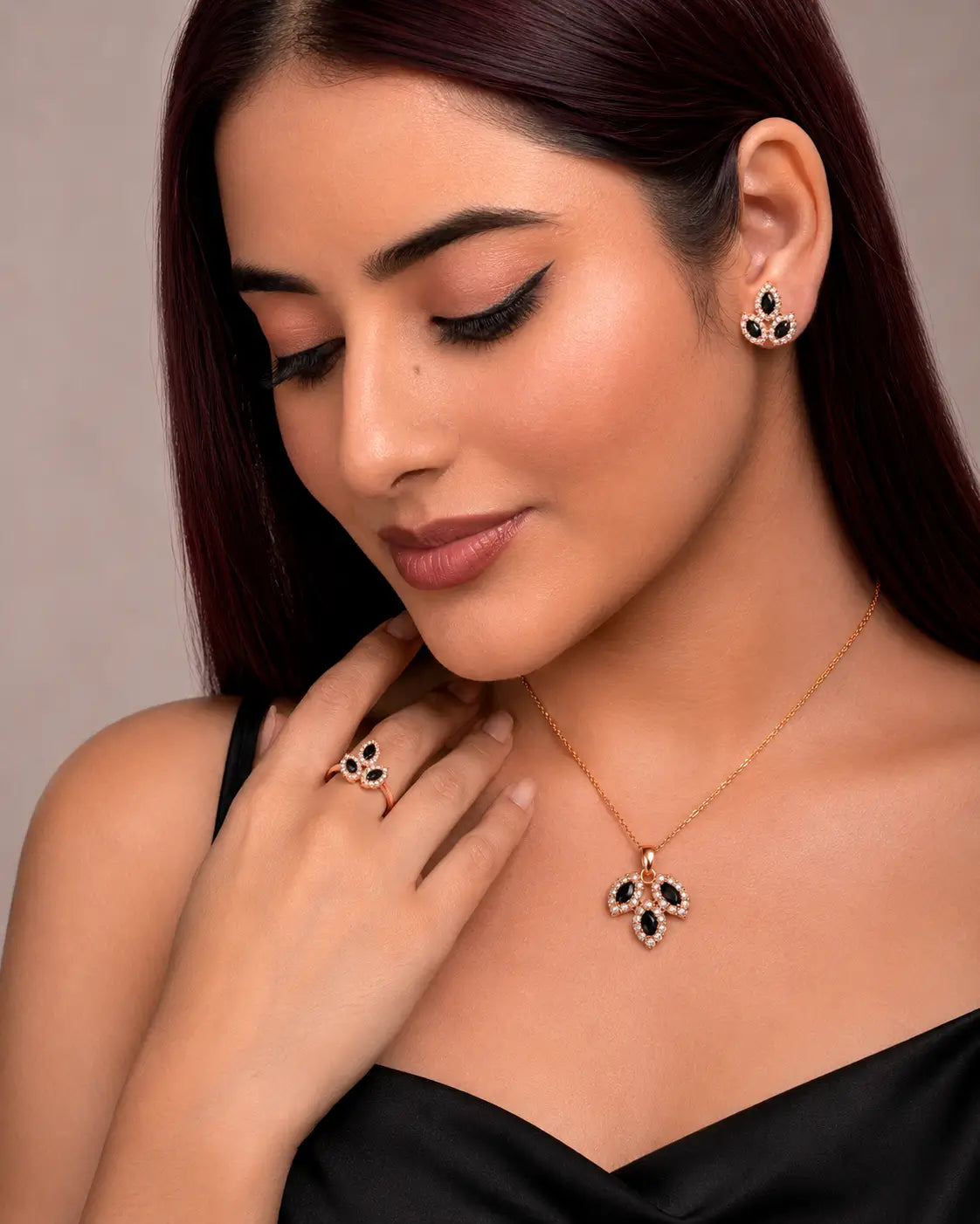 Luxury Gold Leaf Stone Jewelry Set