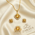 Royal Gold Round Stone Jewelry Set (Golden Yellow)