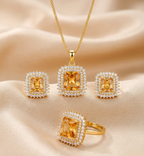 Premium Gold Square Stone Jewelry Set (Light Amber)