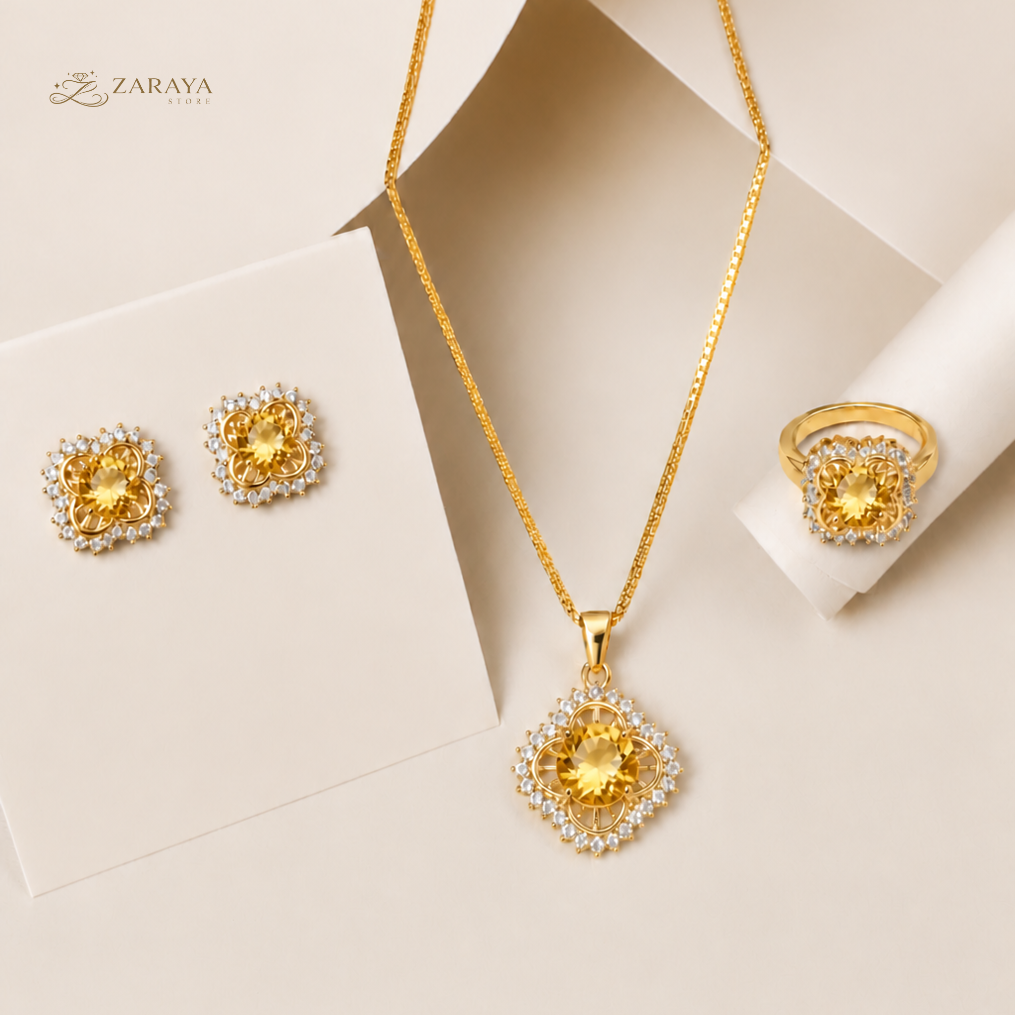Royal Gold Round Stone Jewelry Set