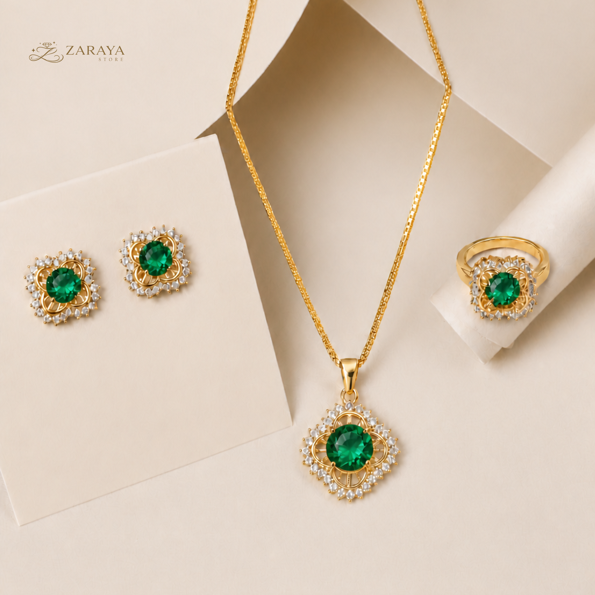 Royal Gold Round Stone Jewelry Set