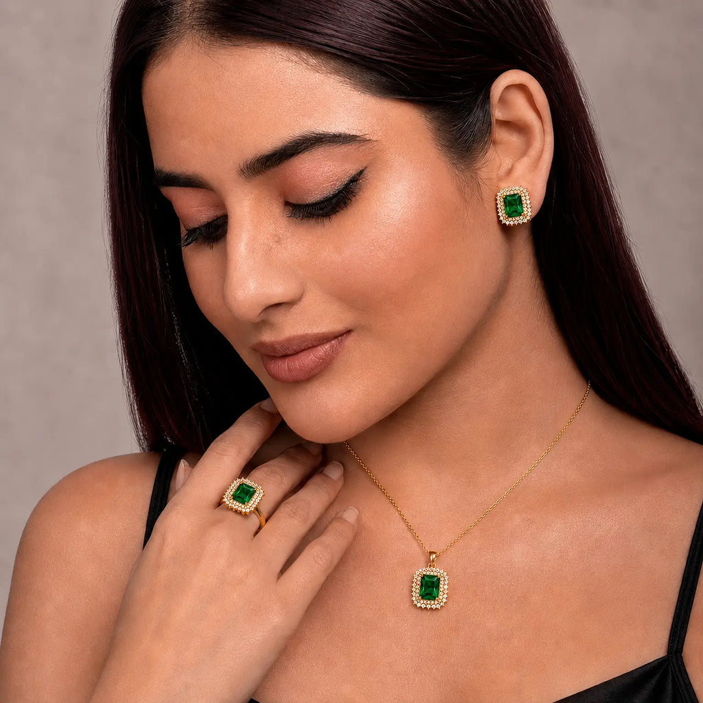 Premium Gold Square Stone Jewelry Set