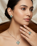 Premium Silver Leaf Stone Jewelry Set (Green)