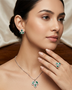 Premium Silver Leaf Stone Jewelry Set (Green)