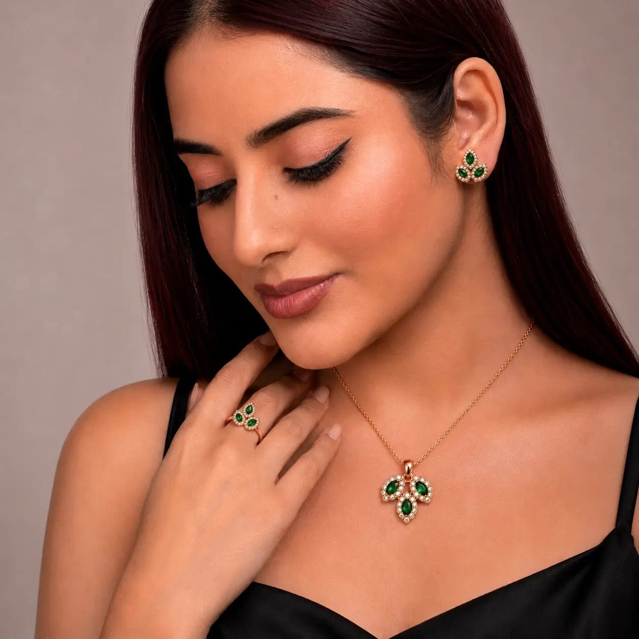 Luxury Gold Leaf Stone Jewelry Set