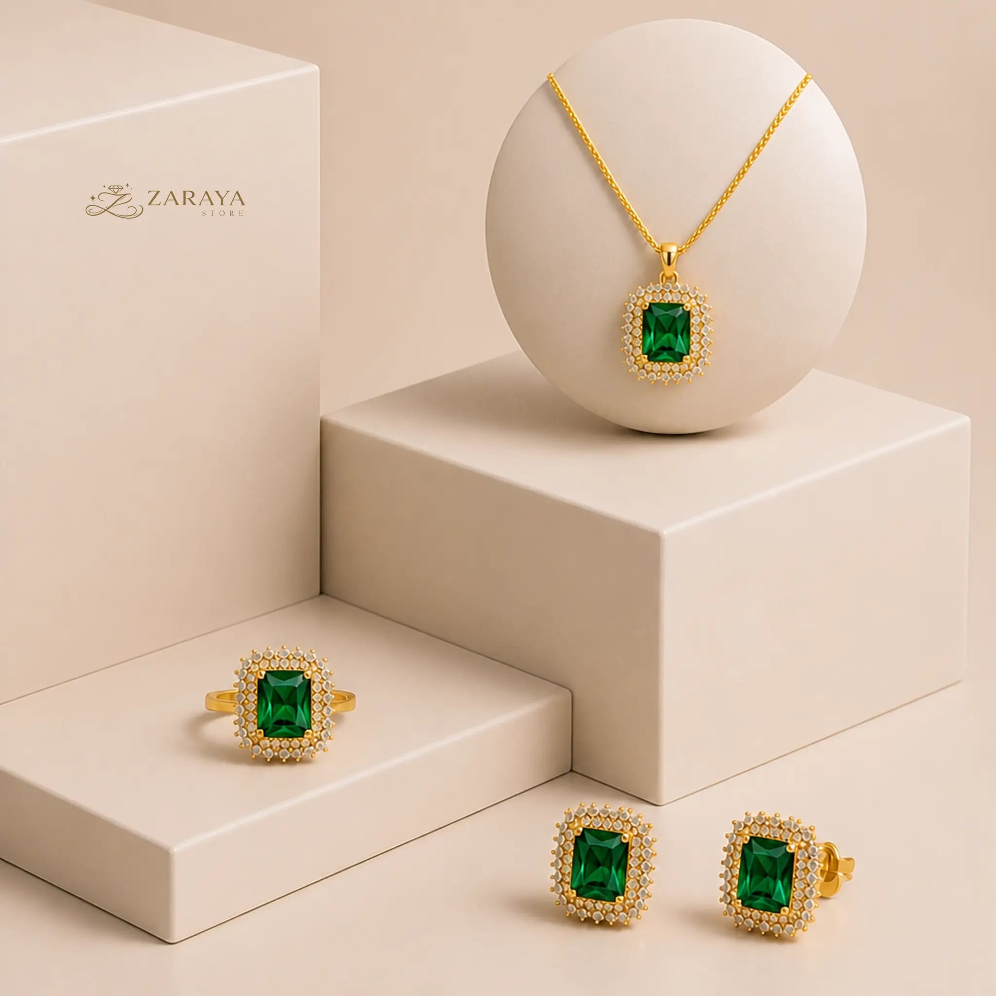Premium Gold Square Stone Jewelry Set
