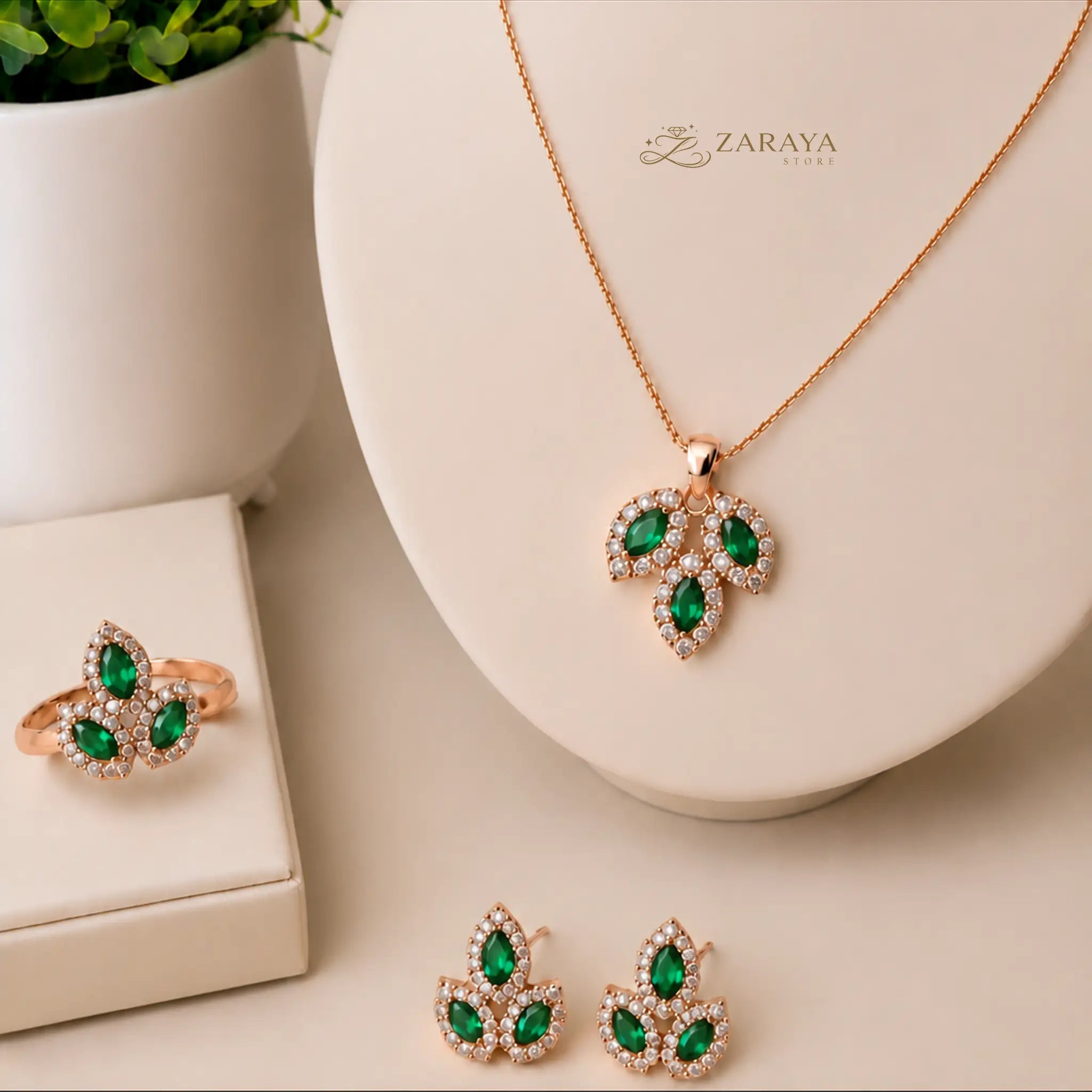 Luxury Gold Leaf Stone Jewelry Set