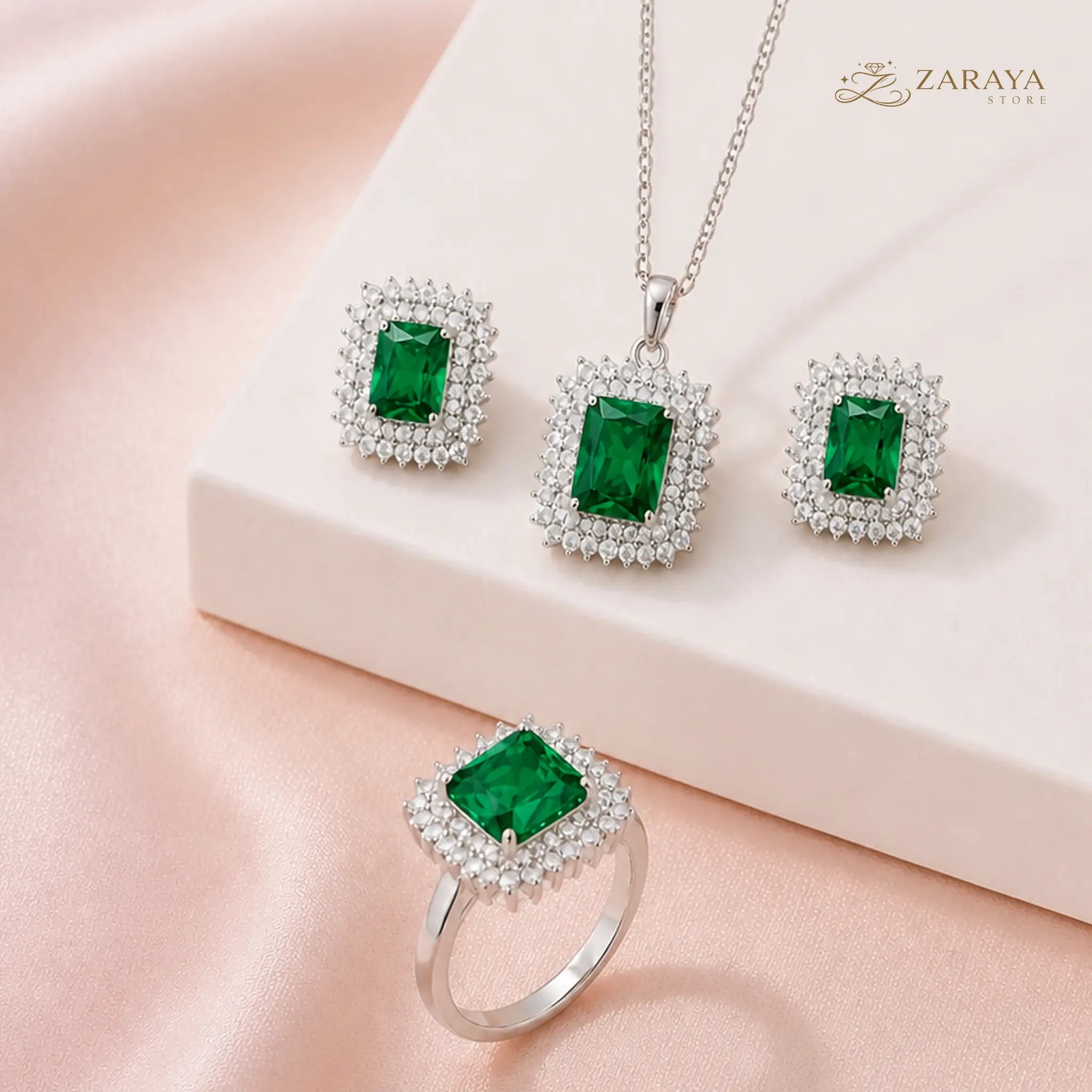 Elegant Silver Square Stone Jewelry Set