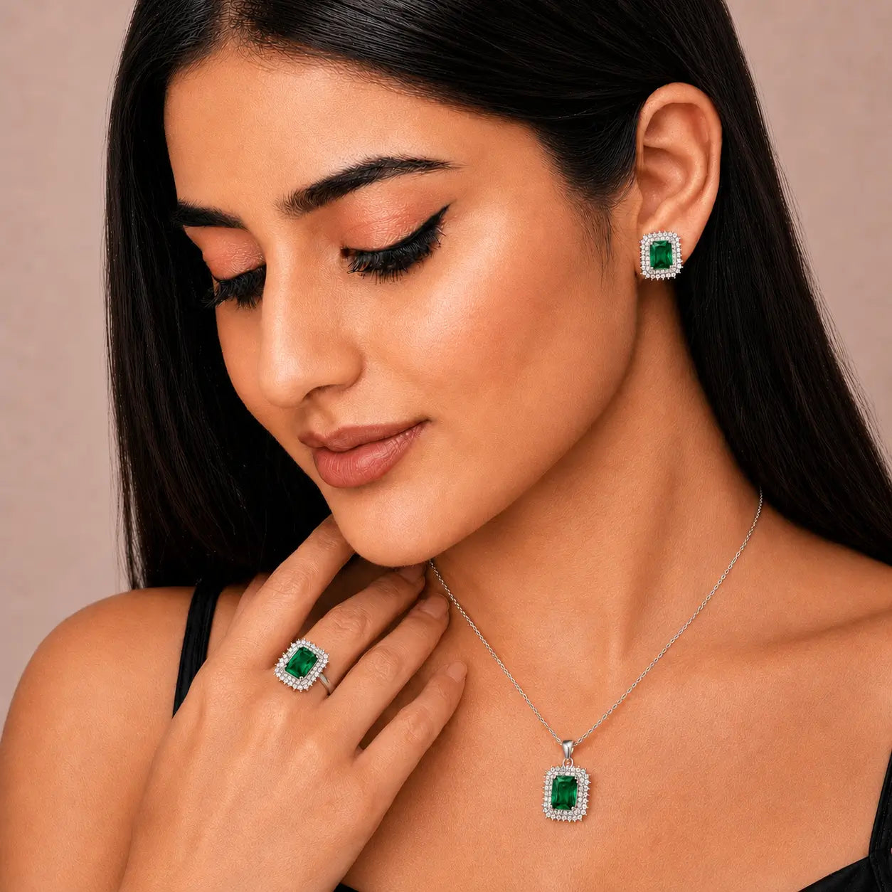 Elegant Silver Square Stone Jewelry Set