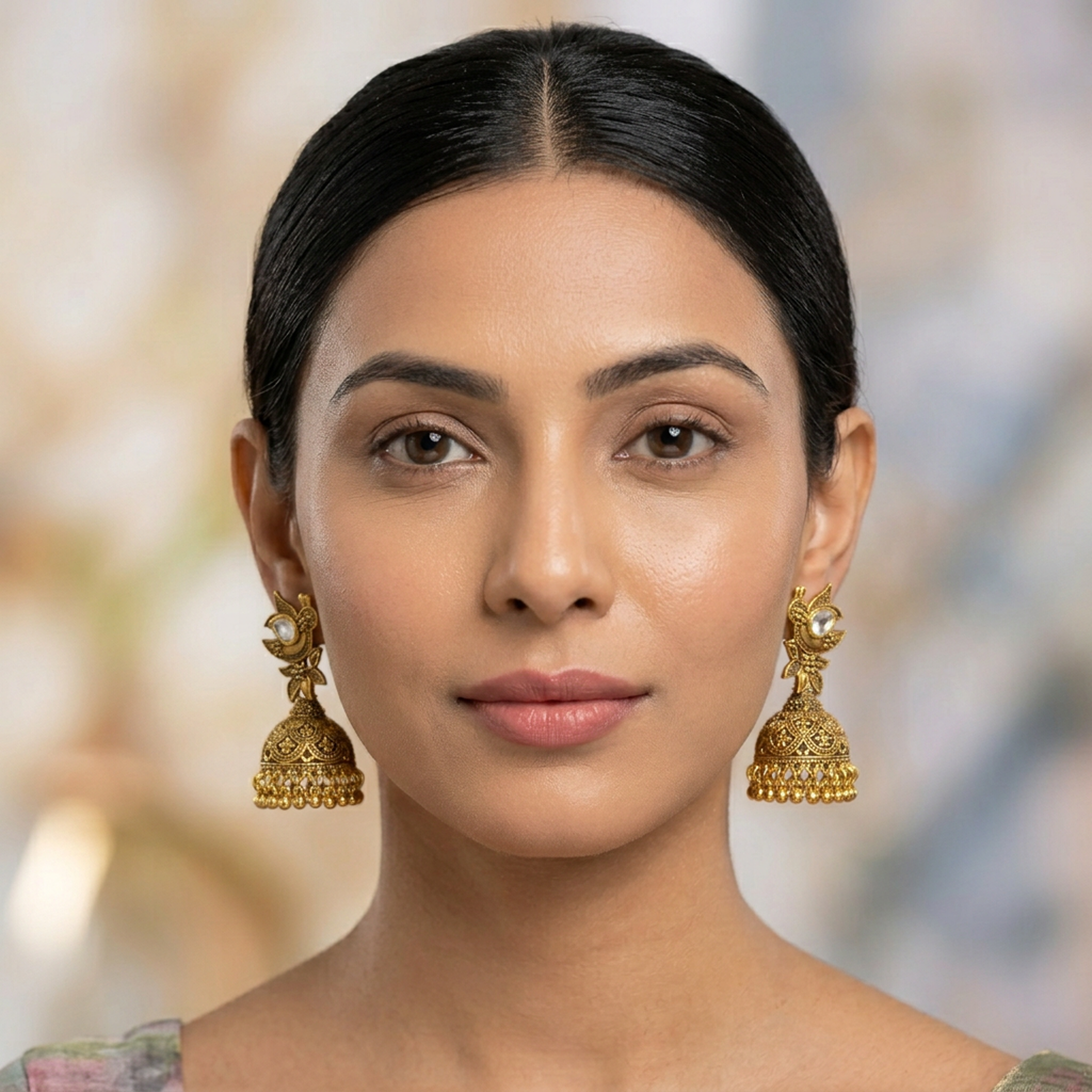 Antique Gold-Plated Kundan Jhumka