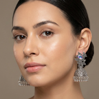 Antique Silver-Plated Kundan Jhumka