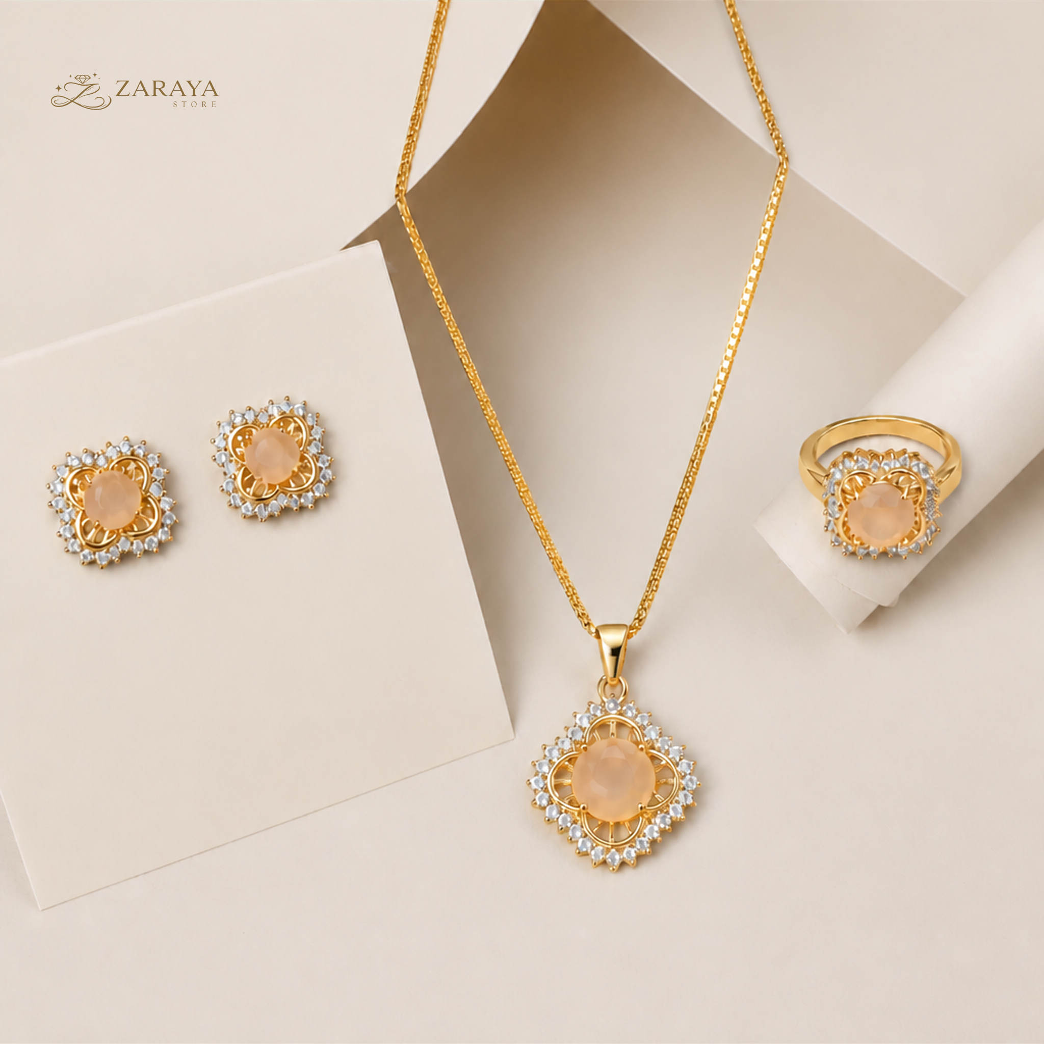 Royal Gold Round Stone Jewelry Set