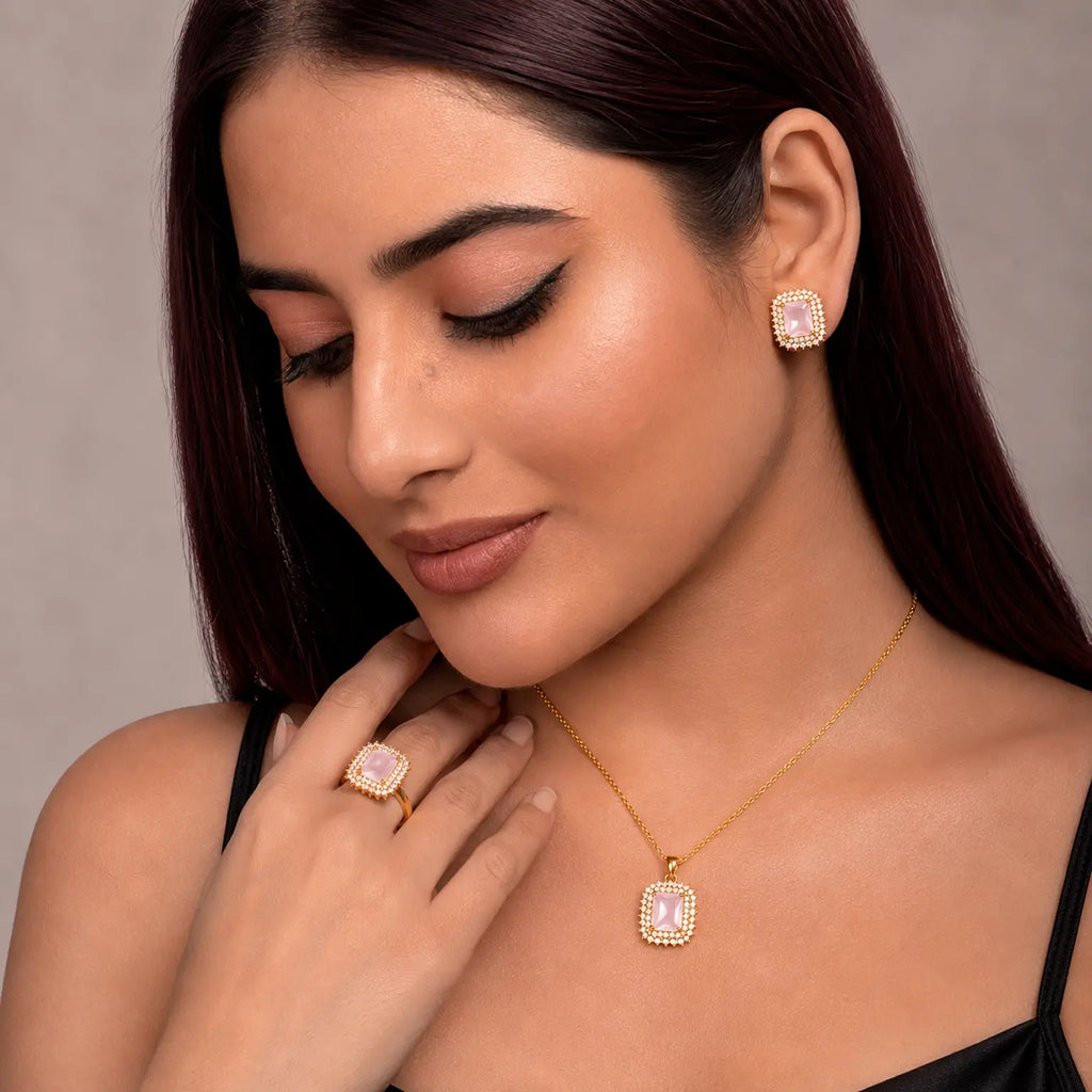 Premium Gold Square Stone Jewelry Set