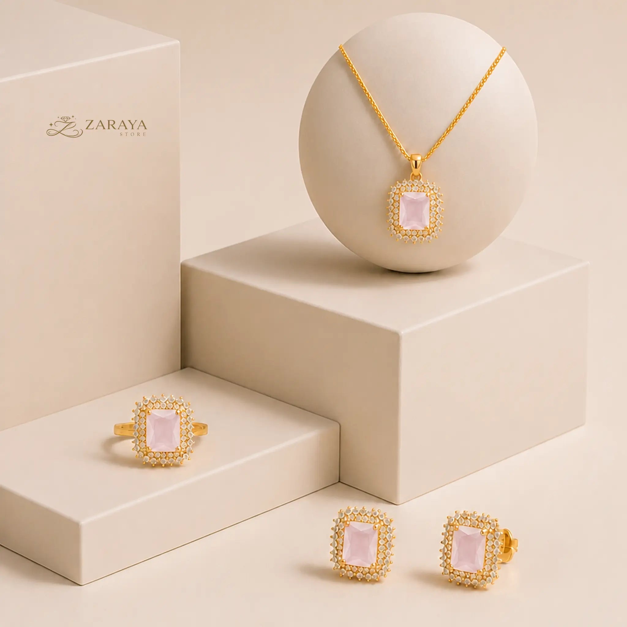 Premium Gold Square Stone Jewelry Set