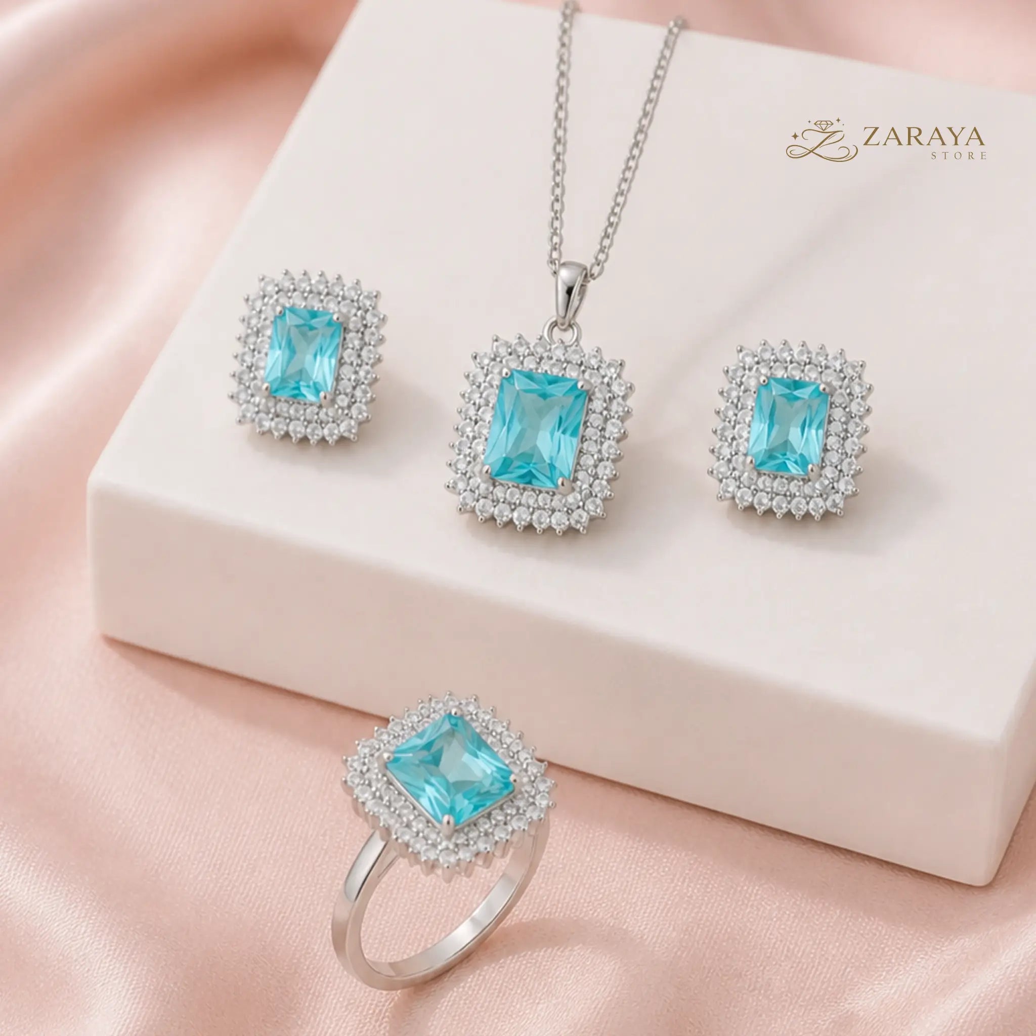 Elegant Silver Square Stone Jewelry Set