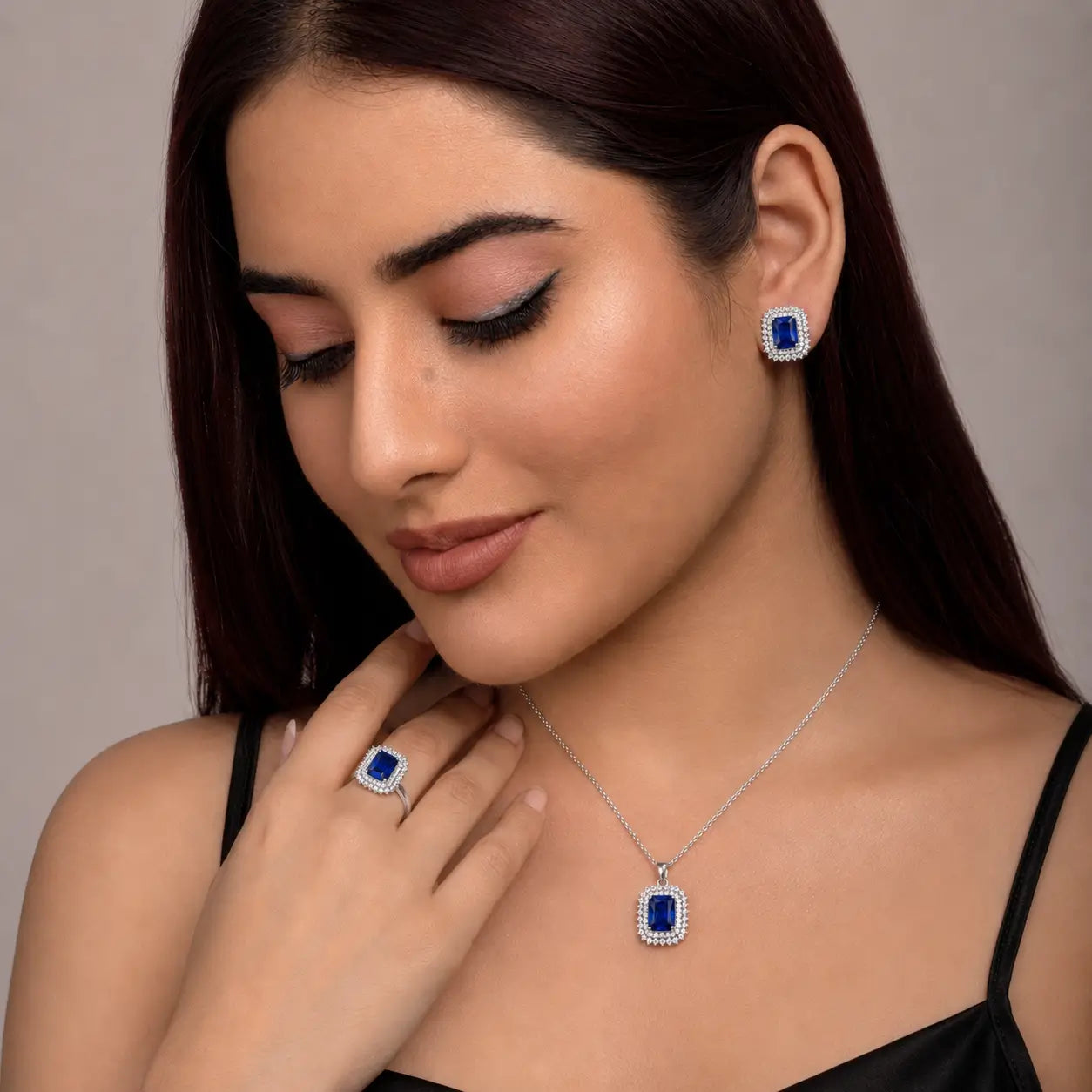 Elegant Silver Square Stone Jewelry Set