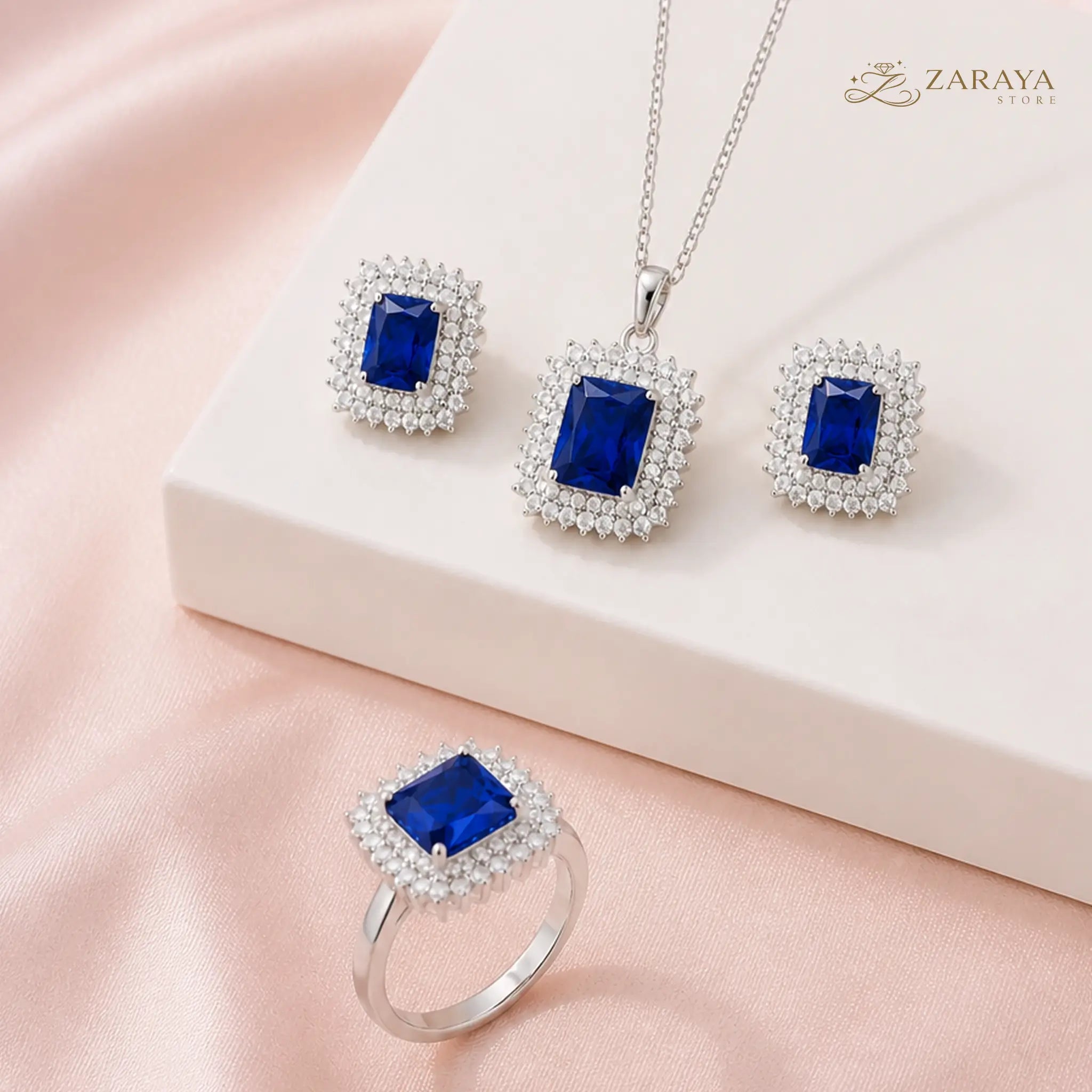 Elegant Silver Square Stone Jewelry Set