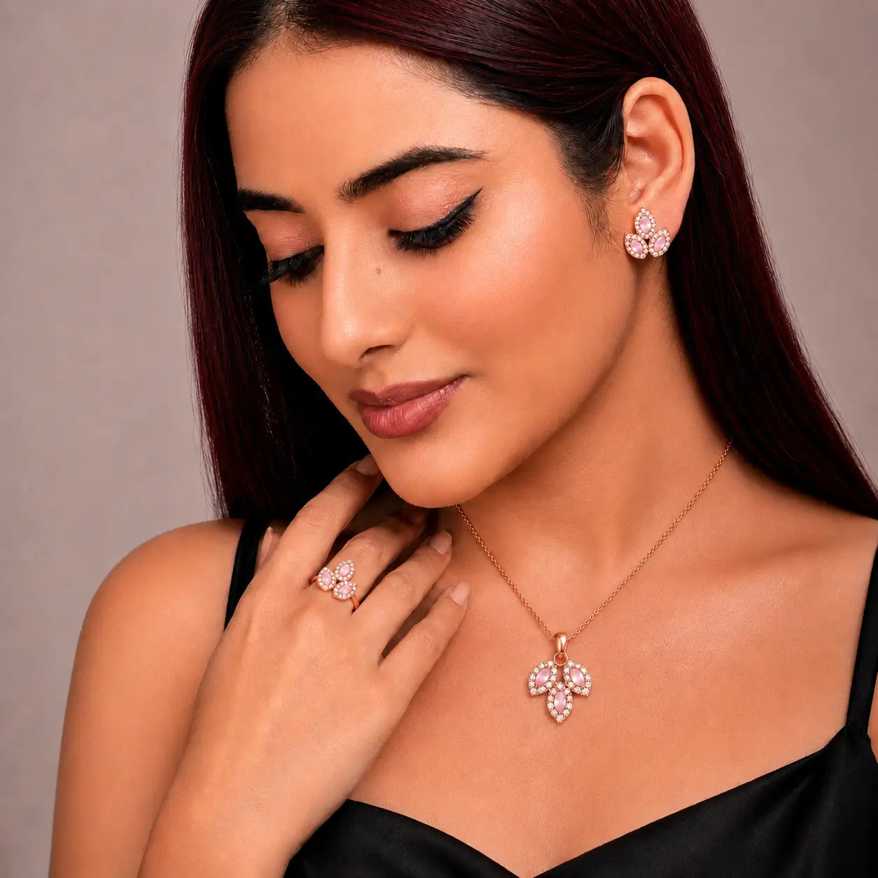 Luxury Gold Leaf Stone Jewelry Set