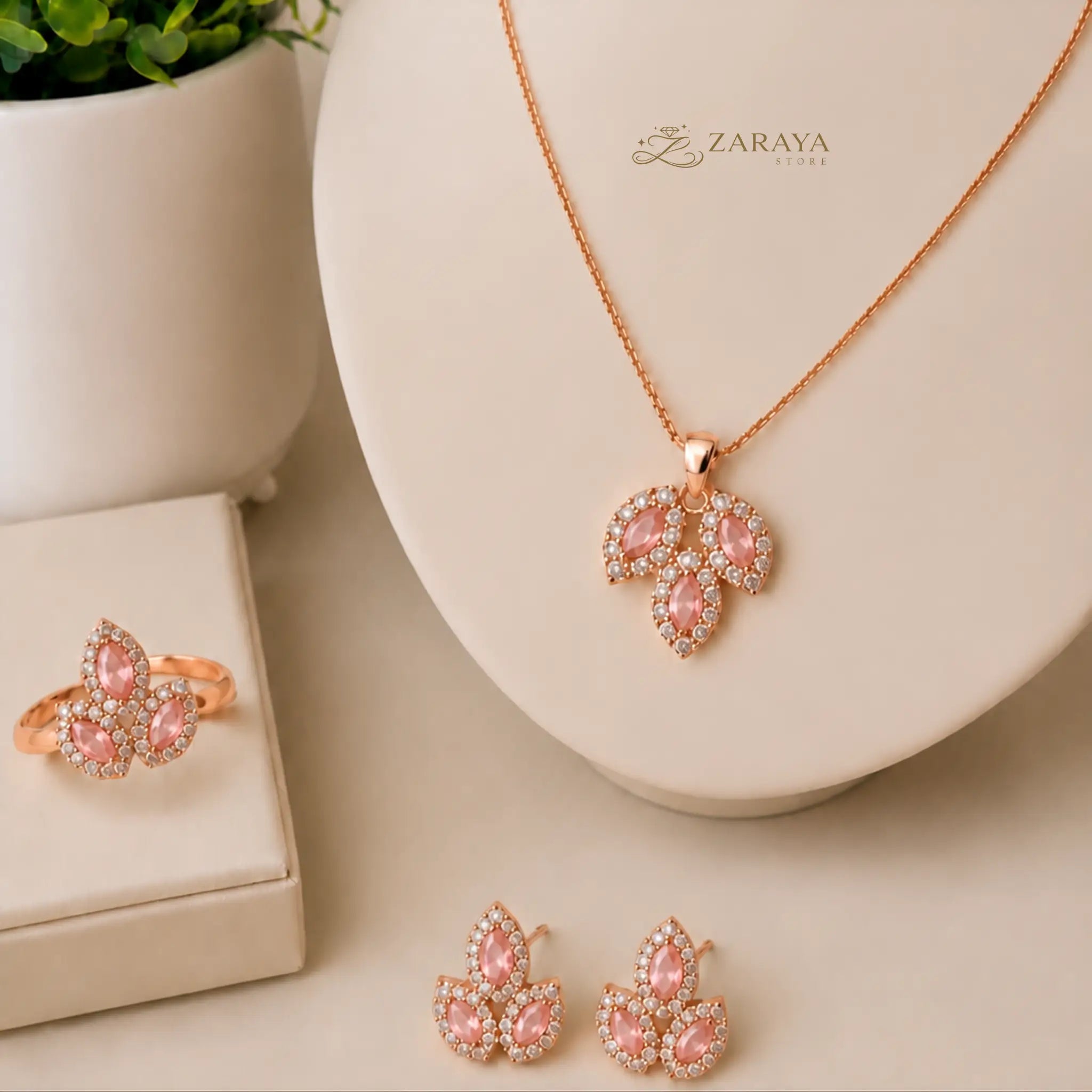 Luxury Gold Leaf Stone Jewelry Set