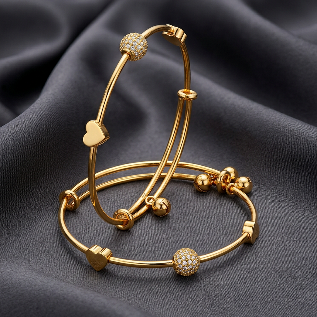 Gold Stainless Steel Adjustable Crystal Orb Bracelets – Set of 2