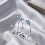Light Blue Floral Adjustable Silver Stainless Steel Bracelet – Set of 2