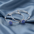 Royal Blue Floral Adjustable Silver Stainless Steel Bracelet – Set of 2