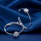 Clear Diamond Floral Adjustable Silver Stainless Steel Bracelet – Set of 2