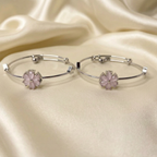 Baby Pink Floral Adjustable Silver Stainless Steel Bracelet – Set of 2