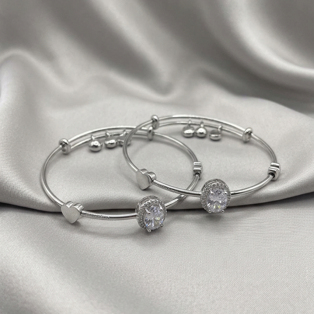 Elegant Stainless Steel Silver Halo Solitaire Bracelets – Set of 2