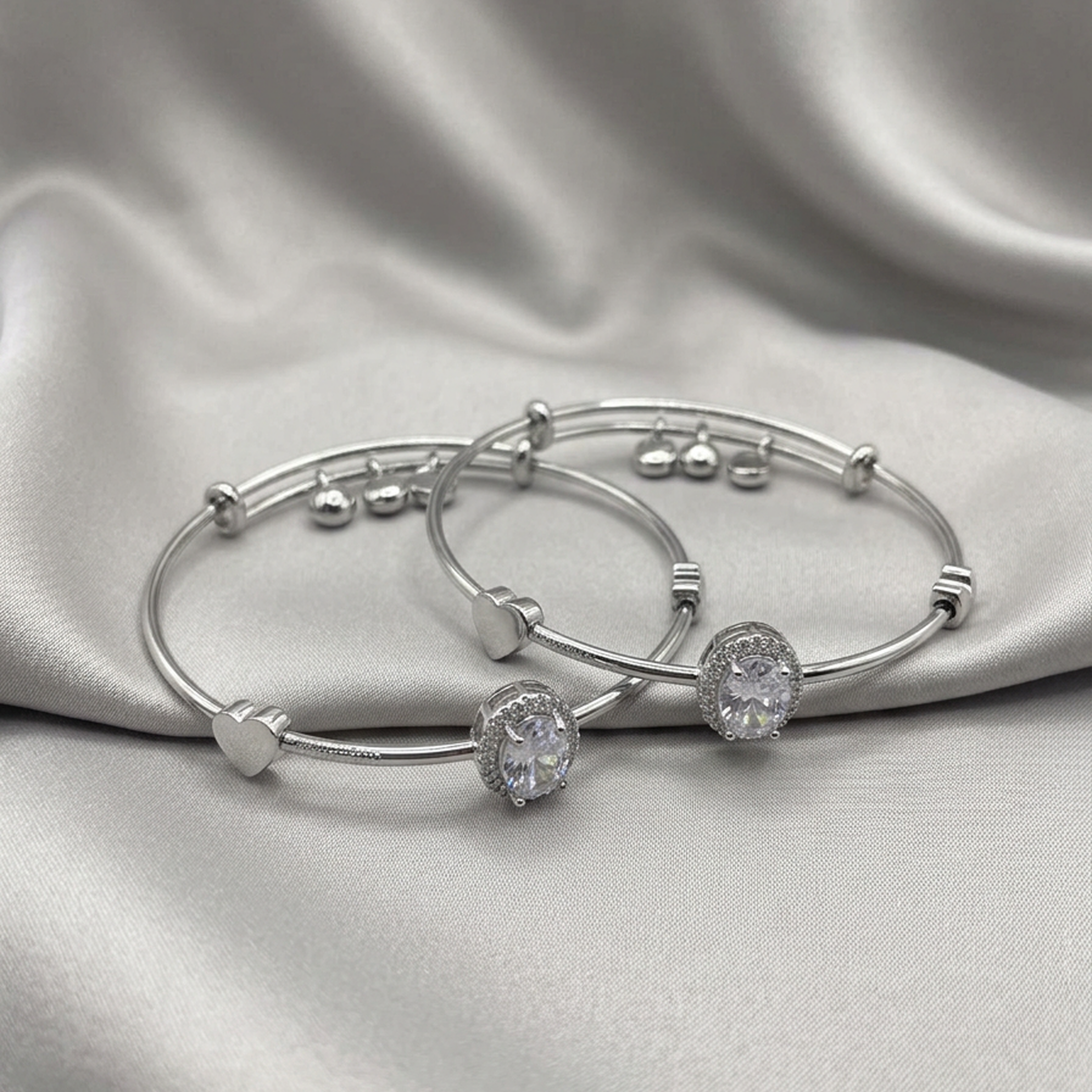 Elegant Stainless Steel Silver Halo Solitaire Bracelets – Set of 2