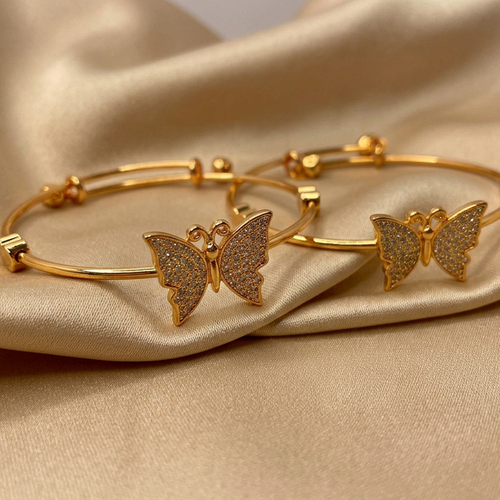 Elegant Gold-Plated Butterfly Motif Crystal Bracelets – Set of 2
