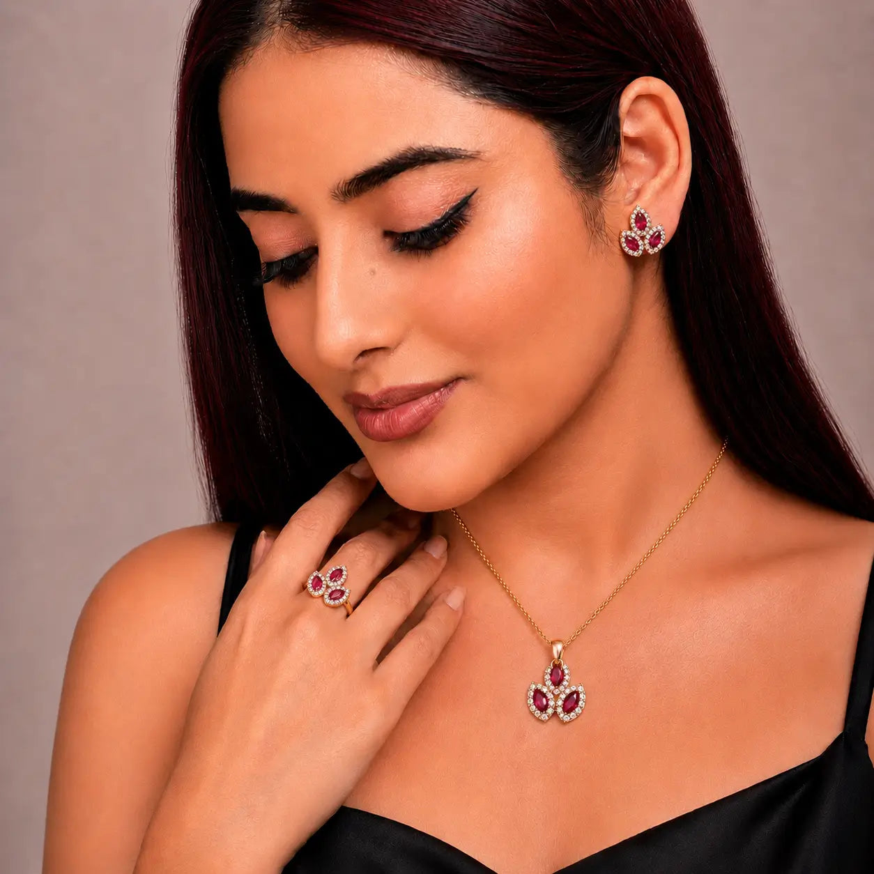 Luxury Gold Leaf Stone Jewelry Set