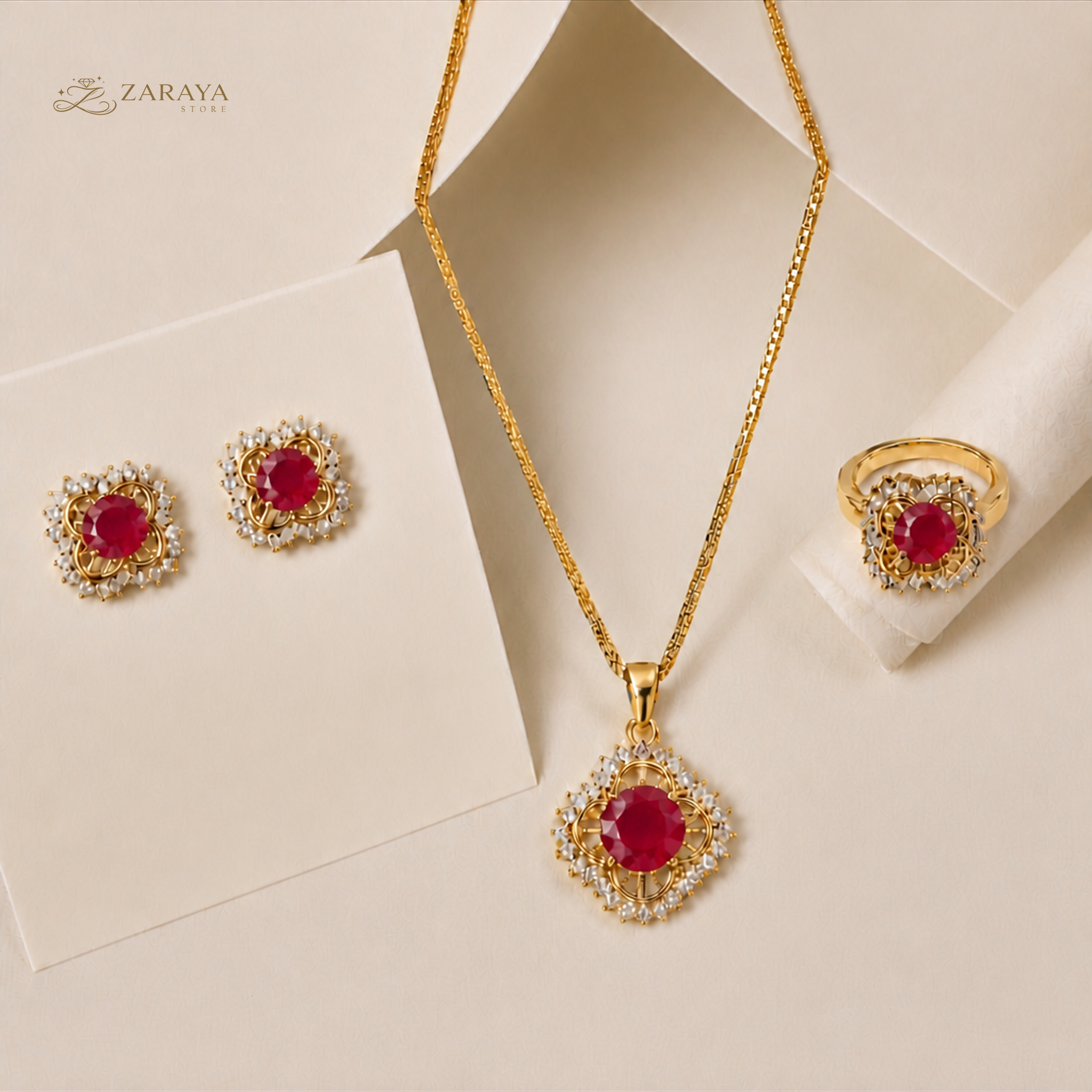 Royal Gold Round Stone Jewelry Set