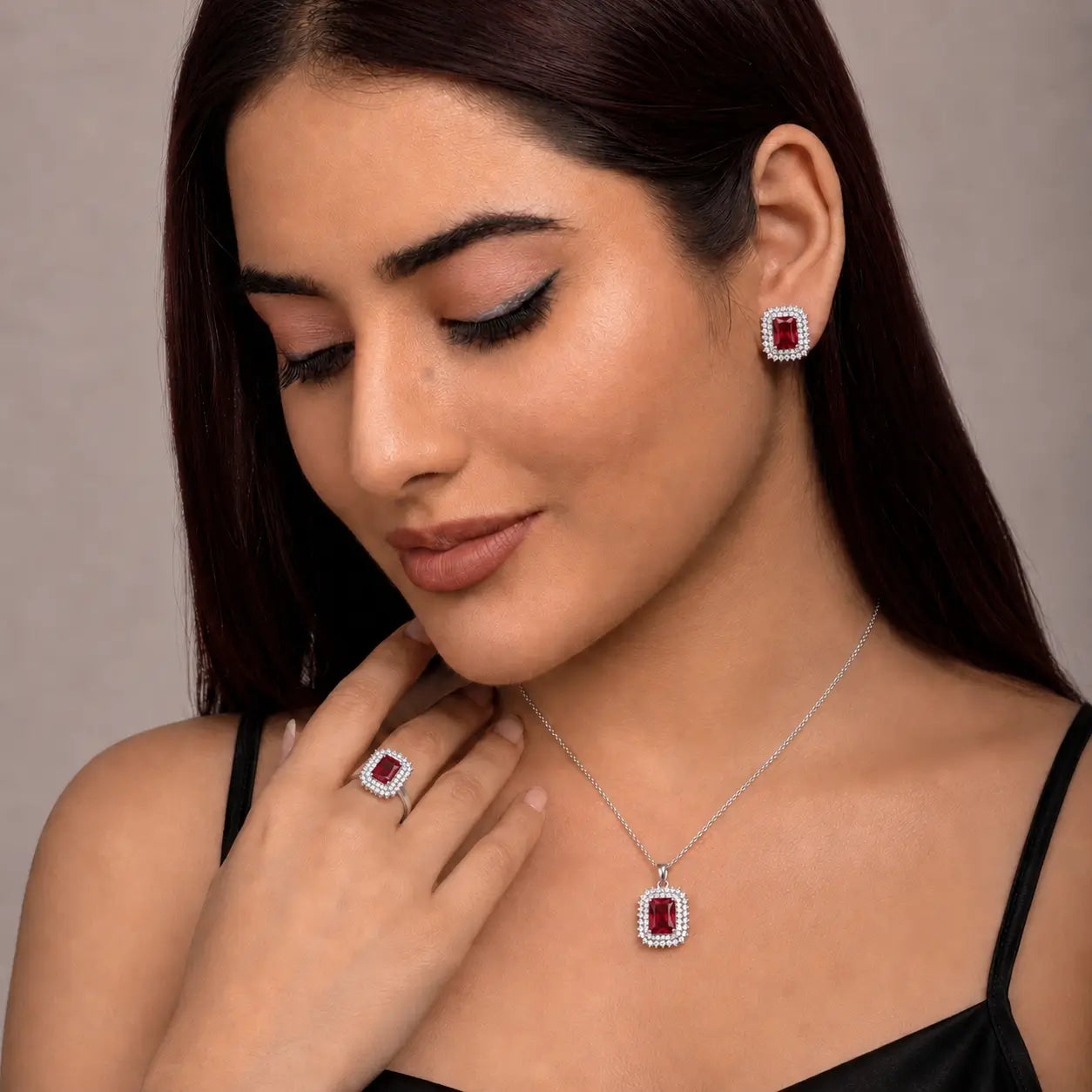 Elegant Silver Square Stone Jewelry Set