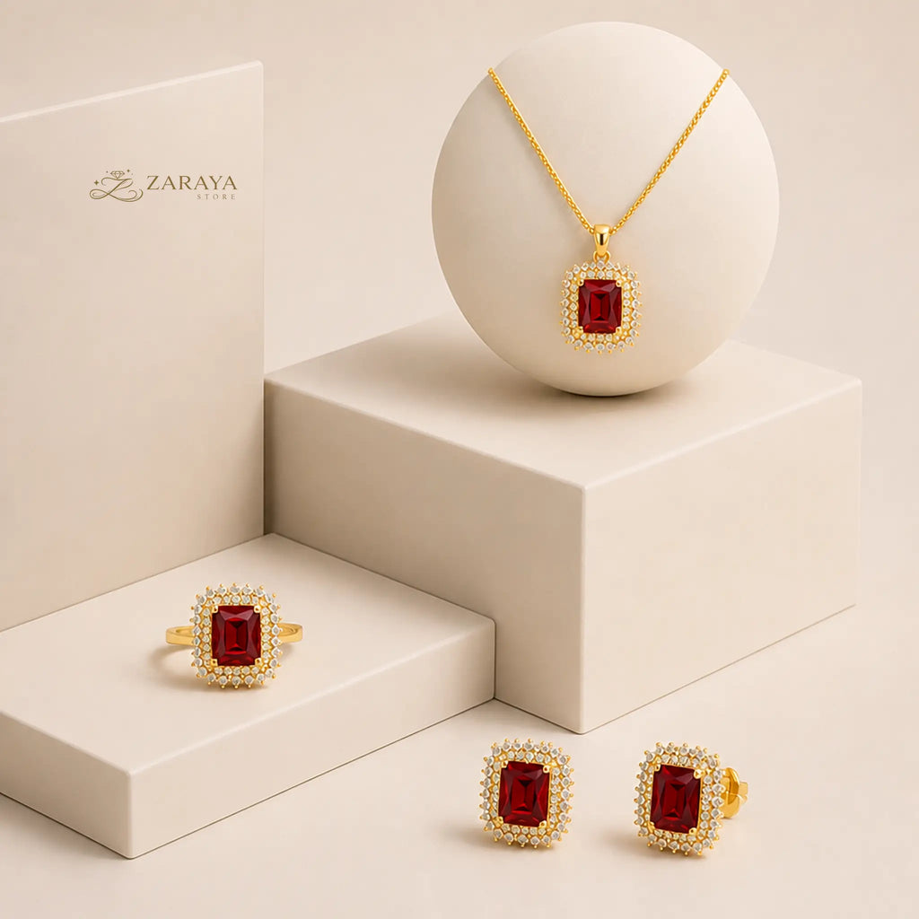 Premium Gold Square Stone Jewelry Set