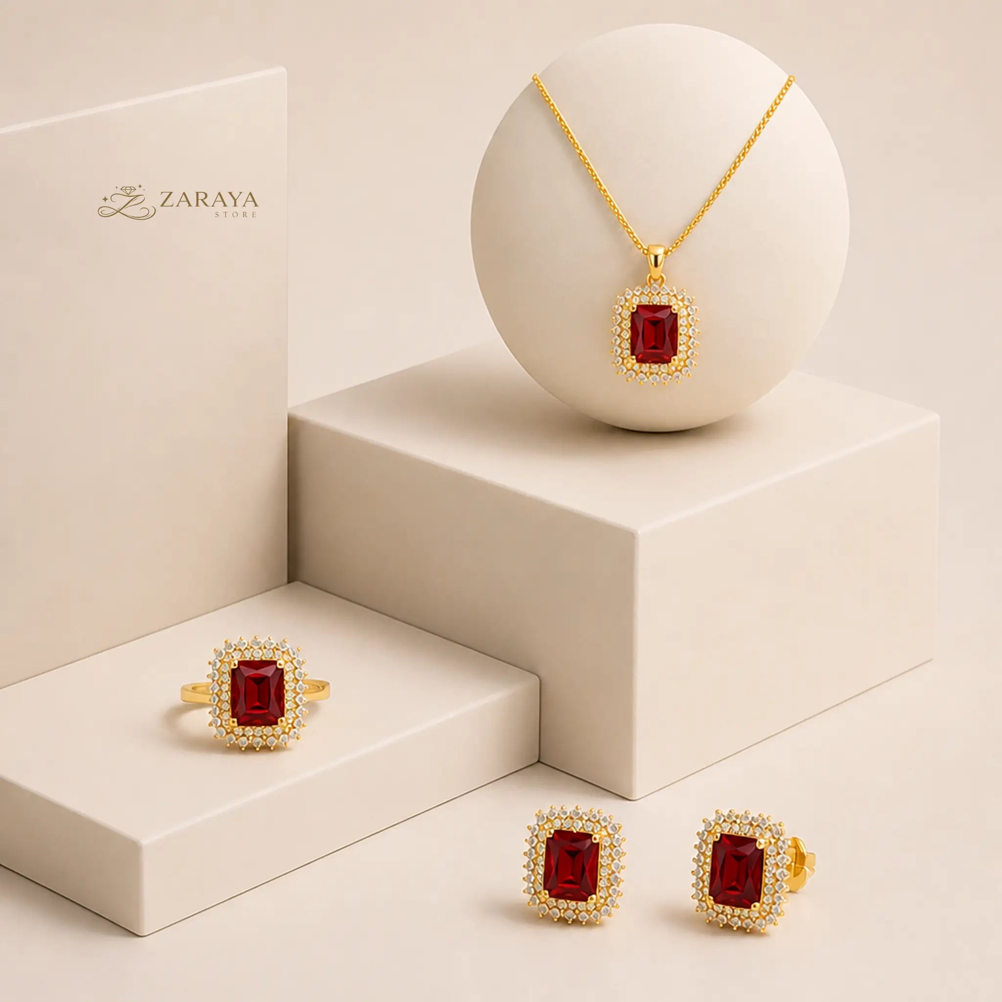Premium Gold Square Stone Jewelry Set