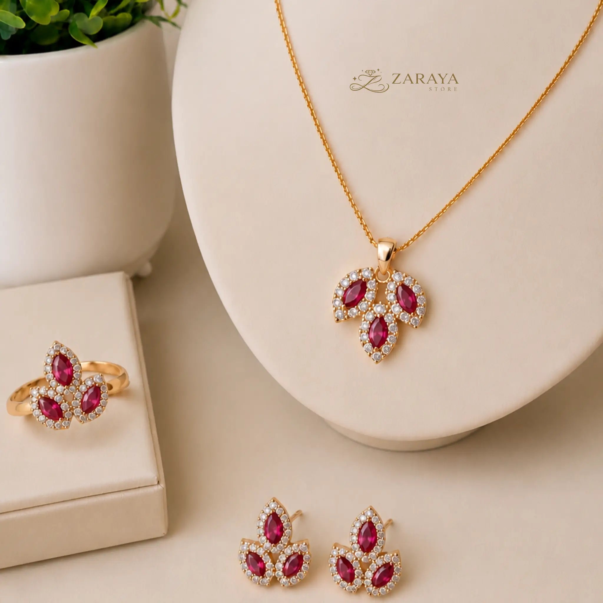 Luxury Gold Leaf Stone Jewelry Set