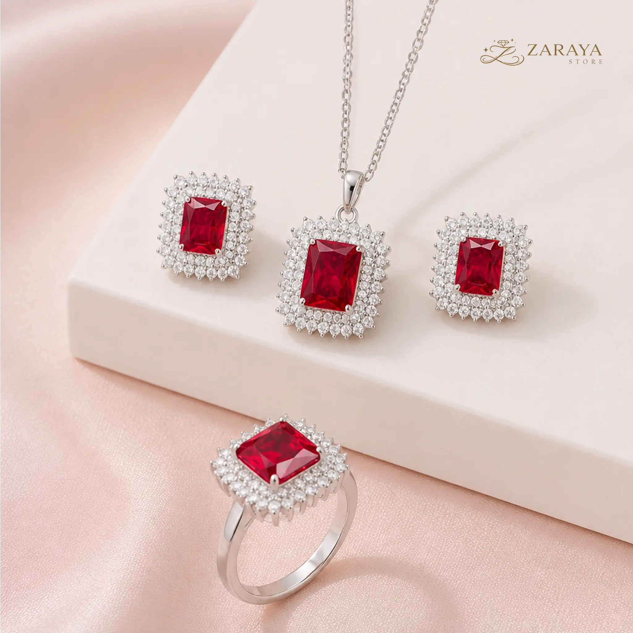 Elegant Silver Square Stone Jewelry Set