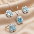 Elegant Silver Square Stone Jewelry Set (Light Blue)