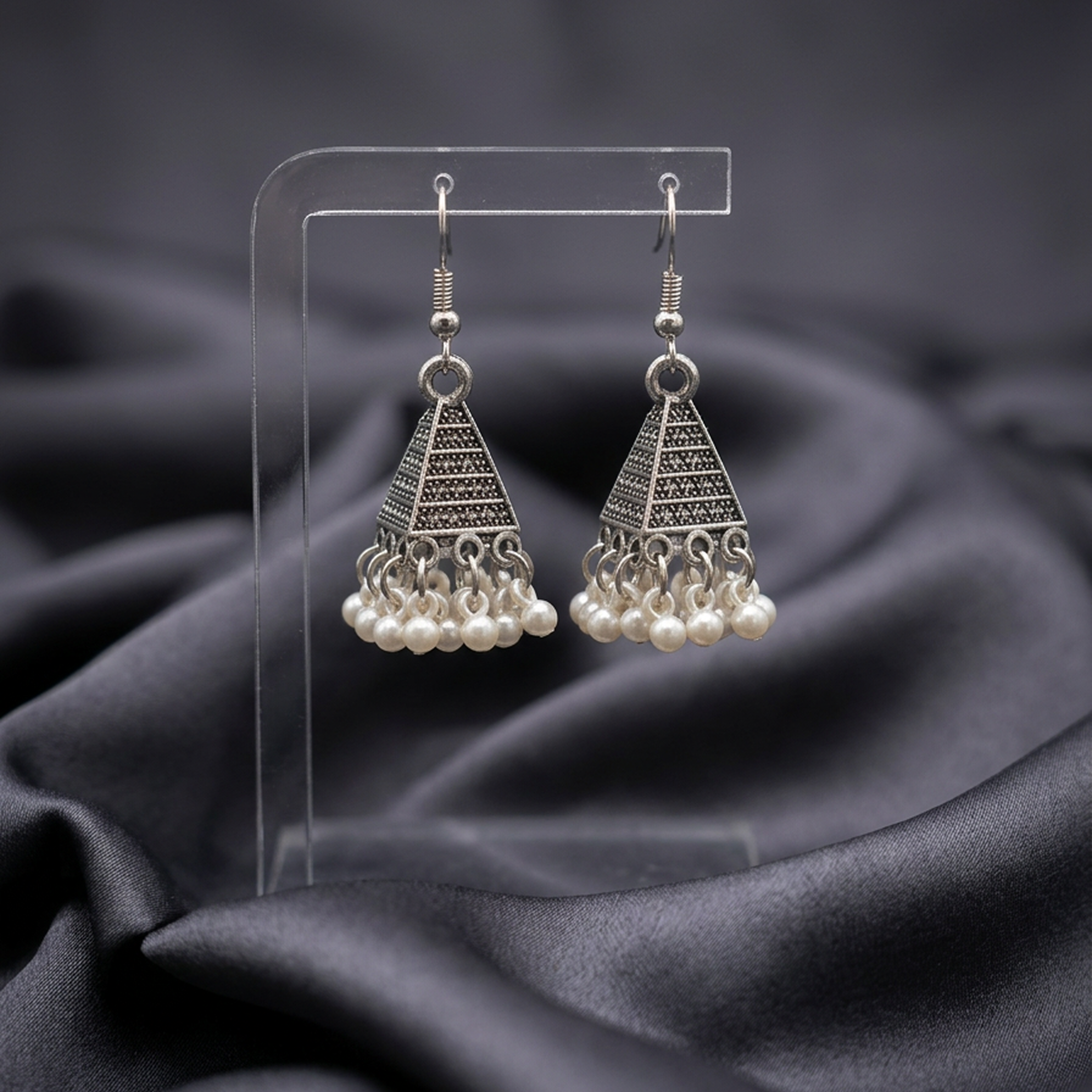 Antique White Pearl Triangle Jhumki