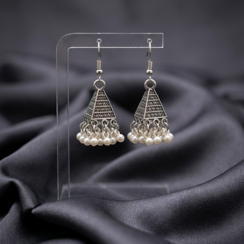 Antique White Pearl Triangle Jhumki