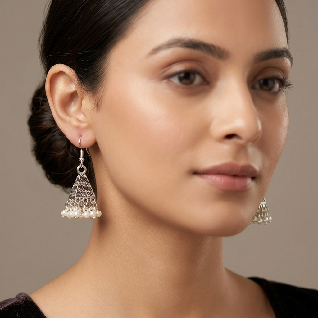 Antique White Pearl Triangle Jhumki